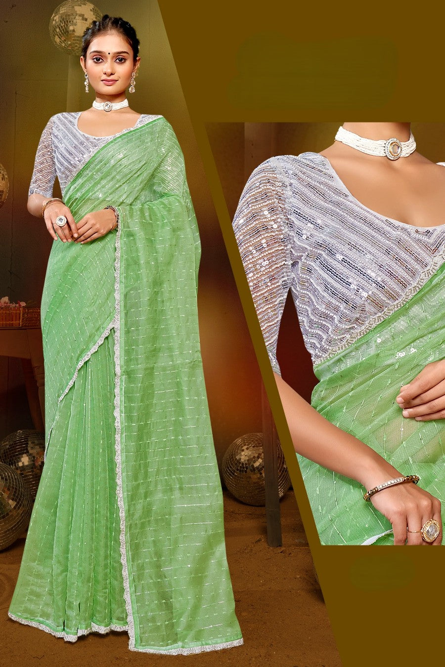 Prince Shilpkala Fashions Fancy Fabric Blouse and Plain Saree with Lace Work (8 Colours Available).