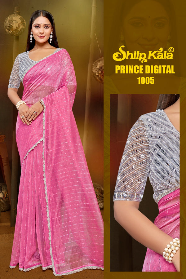 Prince Shilpkala Fashions Fancy Fabric Blouse and Plain Saree with Lace Work (8 Colours Available).