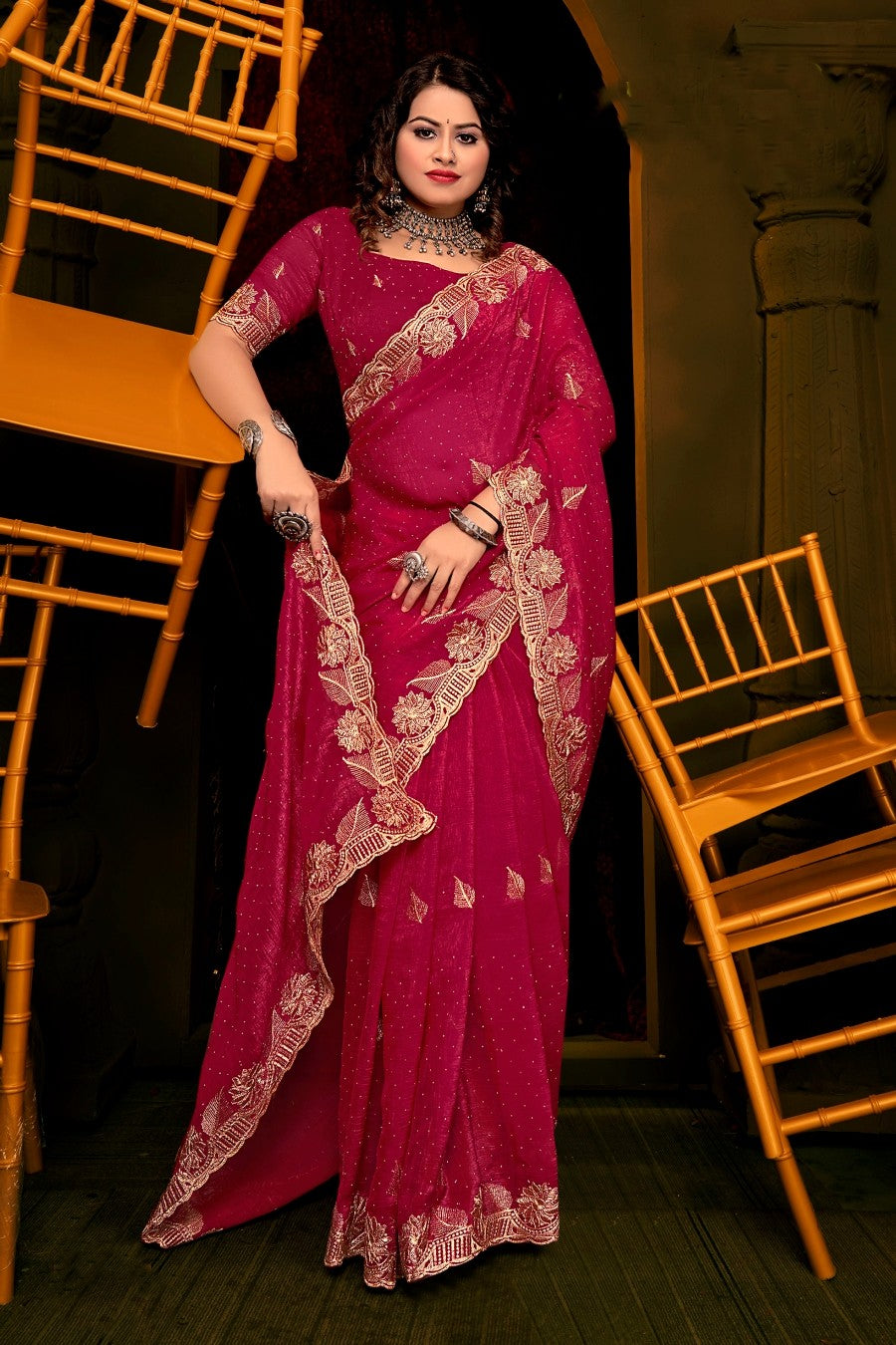 Rajrani Work Organza Saree – Sheer Elegance with Intricate Design for a Regal Look (8 Colours Available).