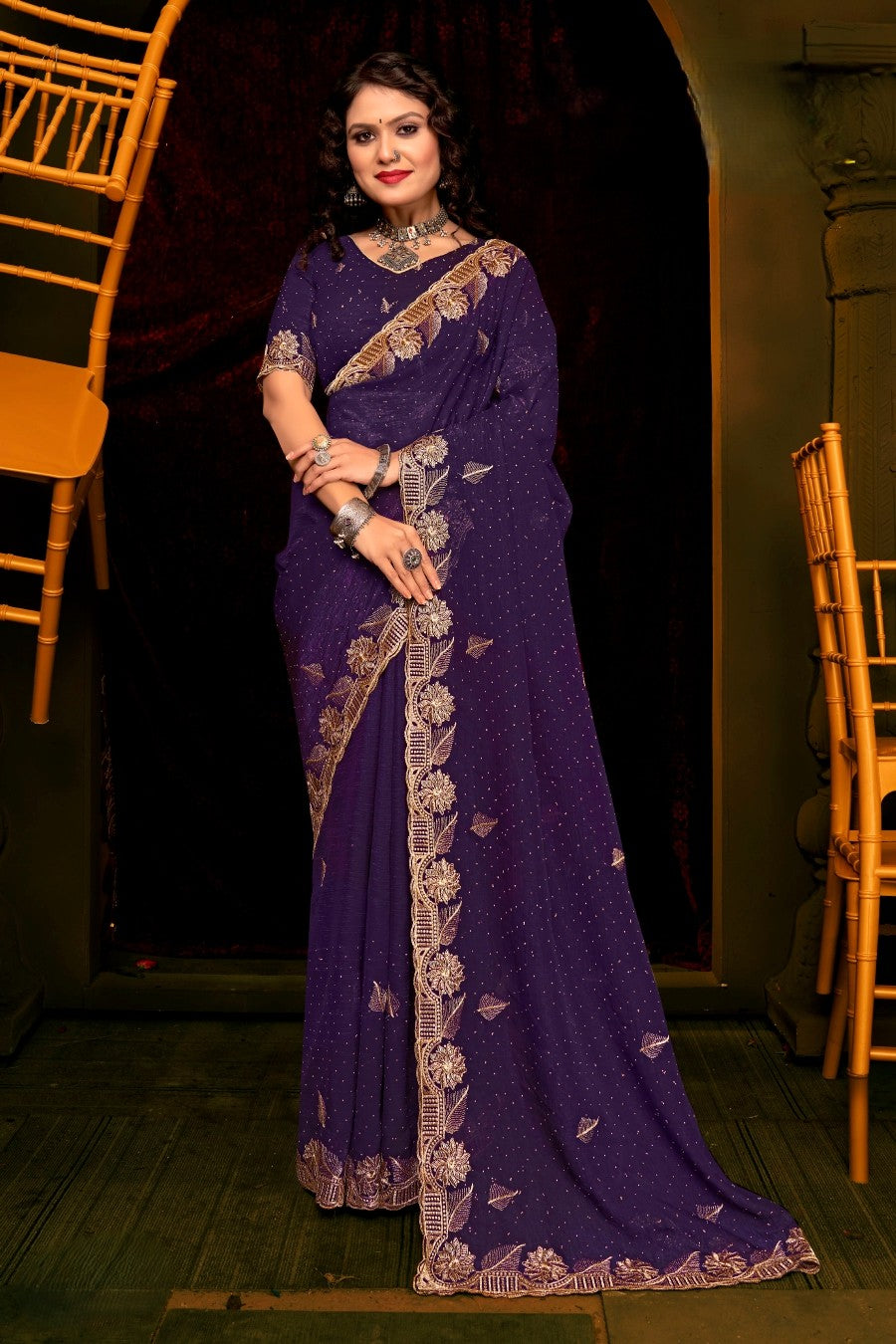 Rajrani Work Organza Saree – Sheer Elegance with Intricate Design for a Regal Look (8 Colours Available).