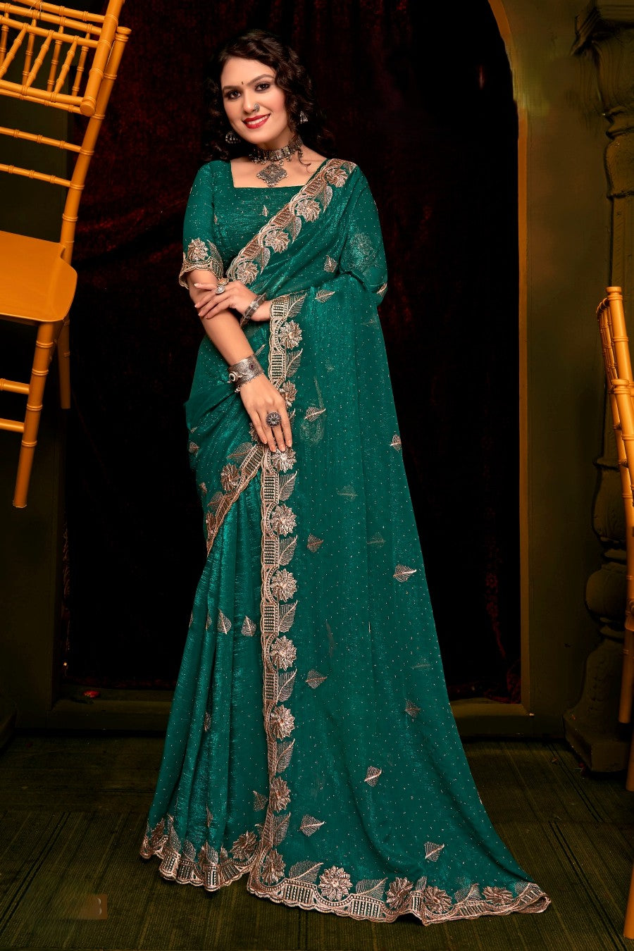 Rajrani Work Organza Saree – Sheer Elegance with Intricate Design for a Regal Look (8 Colours Available).