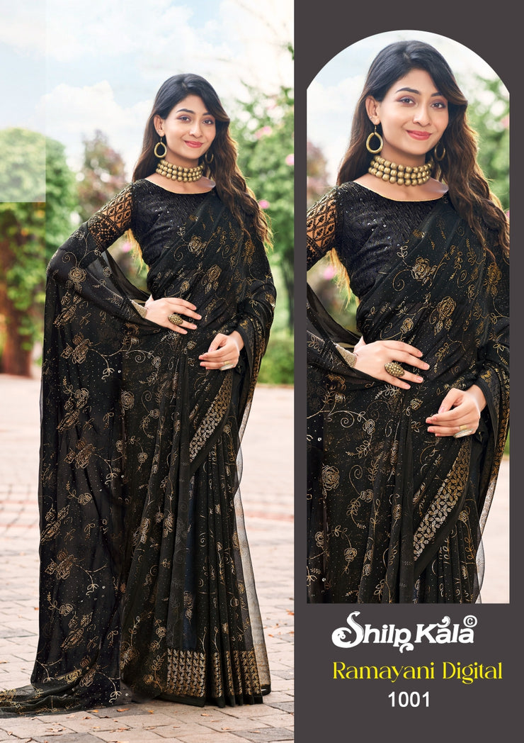 Ramayani Simmer Chiffon Saree with Net Blouse (8 Colours Available)