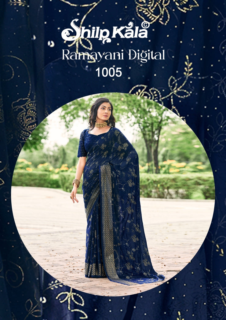 Ramayani Simmer Chiffon Saree with Net Blouse (8 Colours Available)