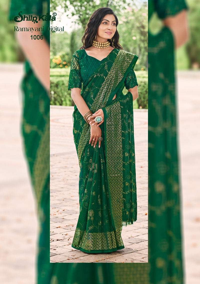 Ramayani Simmer Chiffon Saree with Net Blouse (8 Colours Available)