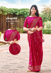 Ramayani Simmer Chiffon Saree with Net Blouse (8 Colours Available)