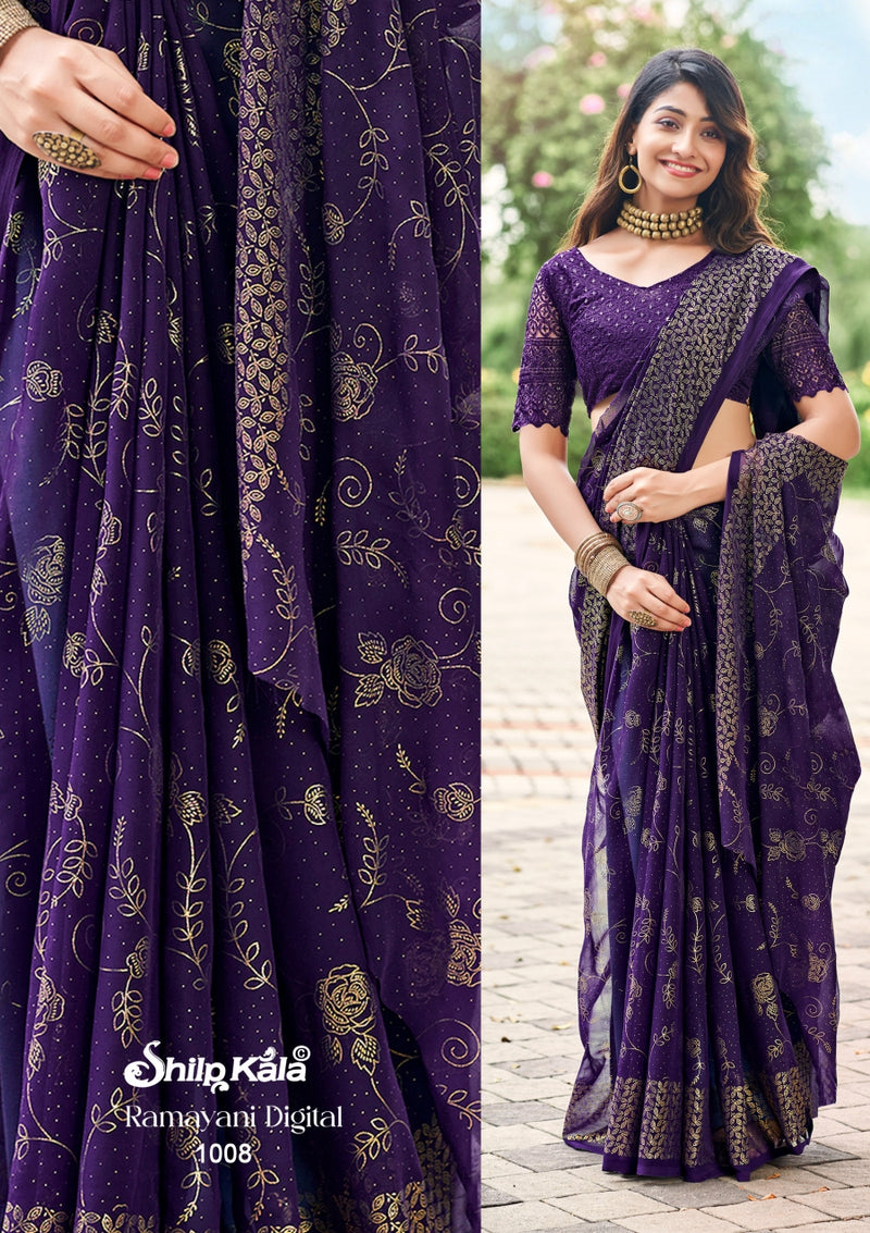 Ramayani Simmer Chiffon Saree with Net Blouse (8 Colours Available)