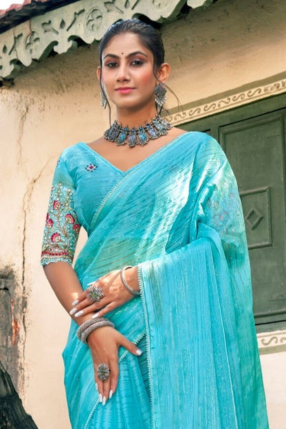 Rudra Veer Polyester Saree with Tone to Tone Matching Saree (8 Colours Available).