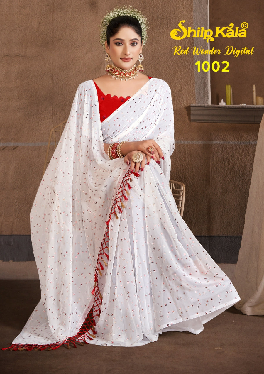 Red Wonder Multicolor Saree with Red Blouse and White Saree with Due Drop (8 Colours Available).