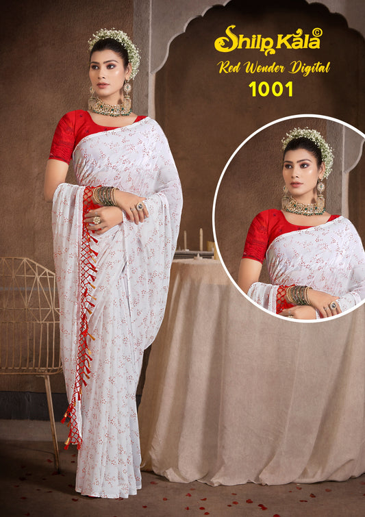 Red Wonder Multicolor Saree with Red Blouse and White Saree with Due Drop (8 Colours Available).