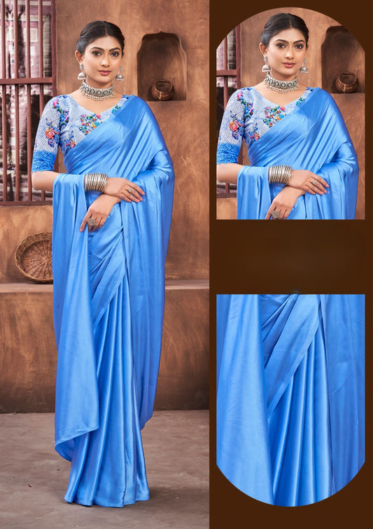 Rocking Multicolour Satin Saree with Digital Printed Blouse (8 Colours Available).