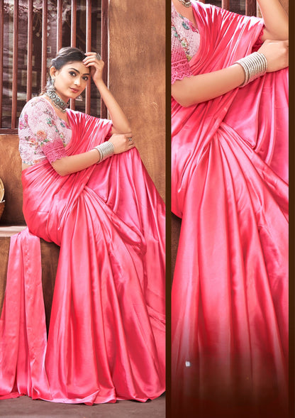 Rocking Multicolour Satin Saree with Digital Printed Blouse (8 Colours Available).