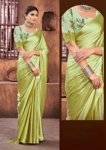 Rocking Multicolour Satin Saree with Digital Printed Blouse (8 Colours Available).