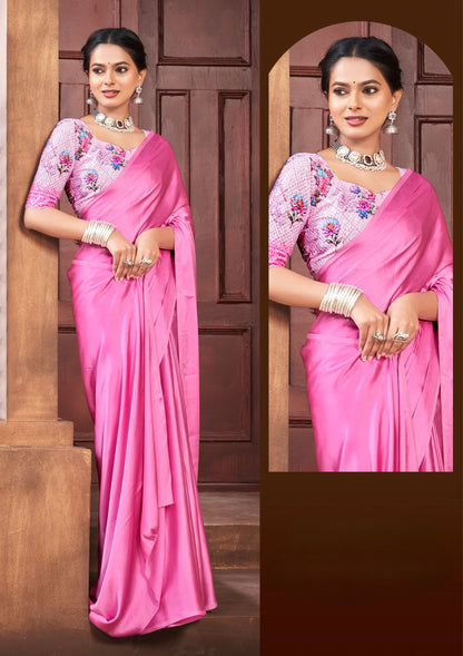 Rocking Multicolour Satin Saree with Digital Printed Blouse (8 Colours Available).