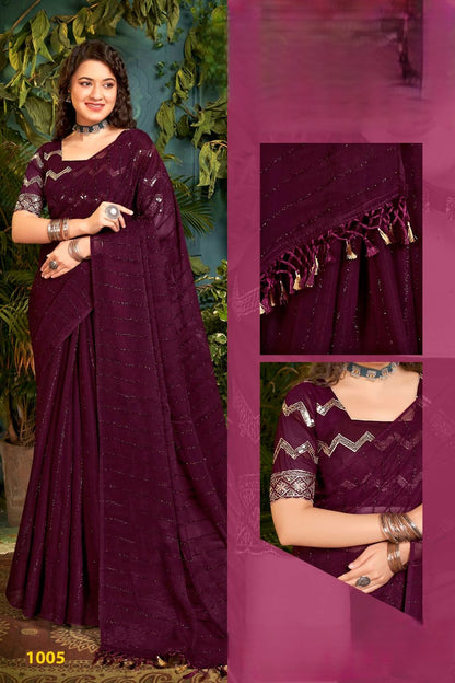 Roopkala Magenta Fancy Designer Saree with Copper Foil and Work Blouse with Jhaalar