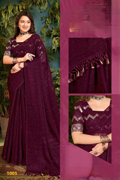 Roopkala Fancy Designer Saree with Copper Foil and Work Blouse with Jhaalar (4 Colours Available).