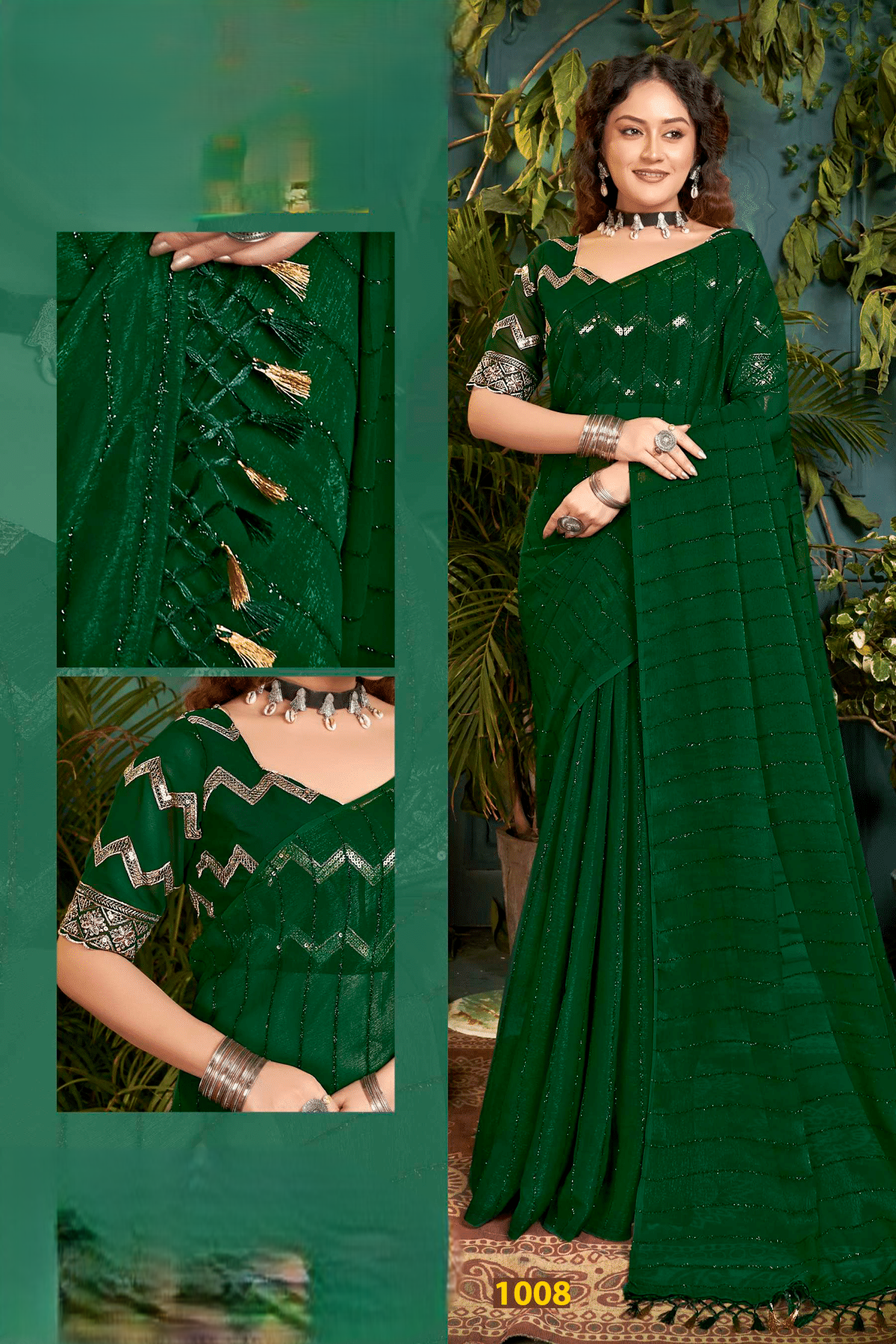 Roopkala Fancy Designer Saree with Copper Foil and Work Blouse with Jhaalar (4 Colours Available).