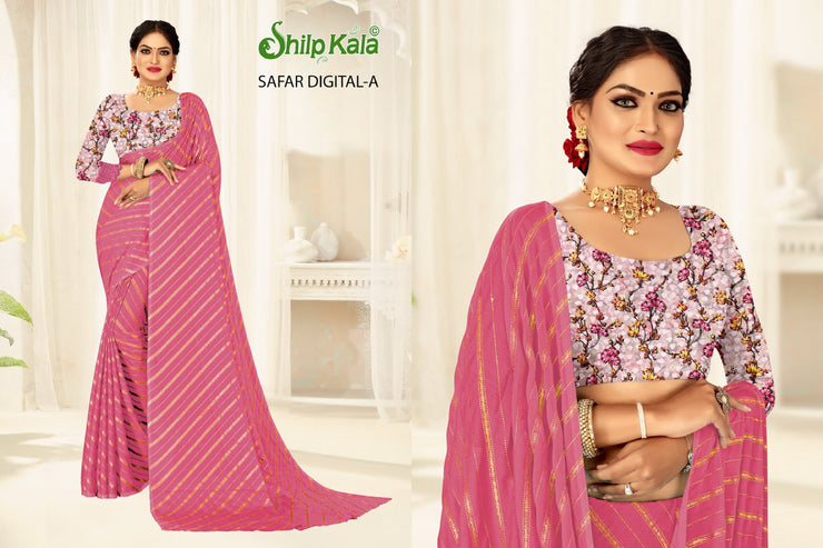 Safar Multicolor Saree with Tone to Tone Matching and Digital Printed Saree (8 Colours Available).