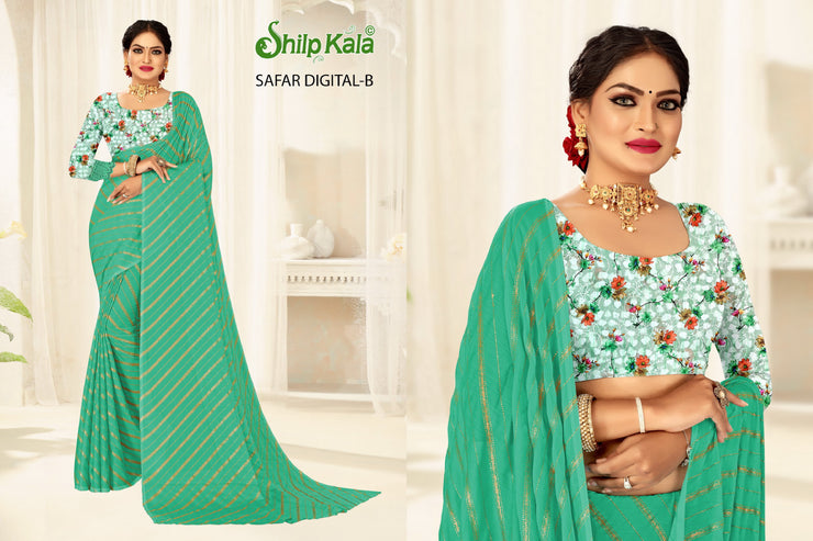 Safar Multicolor Saree with Tone to Tone Matching and Digital Printed Saree (8 Colours Available).