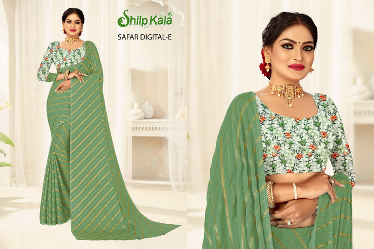 Safar Multicolor Saree with Tone to Tone Matching and Digital Printed Saree (8 Colours Available).