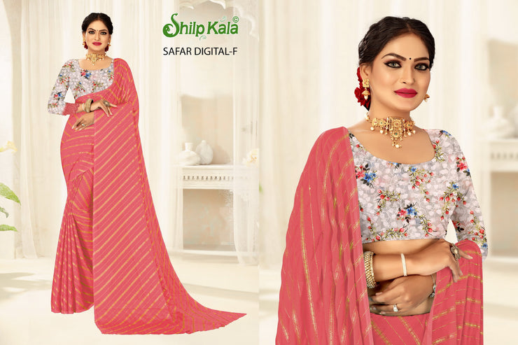 Safar Multicolor Saree with Tone to Tone Matching and Digital Printed Saree (8 Colours Available).