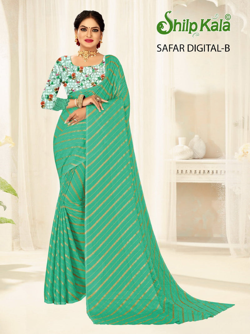 Safar Multicolor Saree with Gold Foil and Digital Printed Blouse (8 Colours Available).