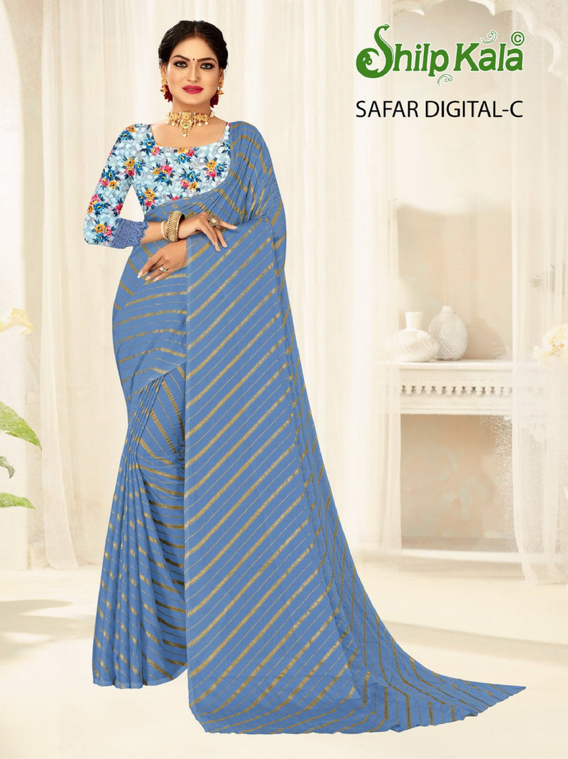 Safar Multicolor Saree with Gold Foil and Digital Printed Blouse (8 Colours Available).