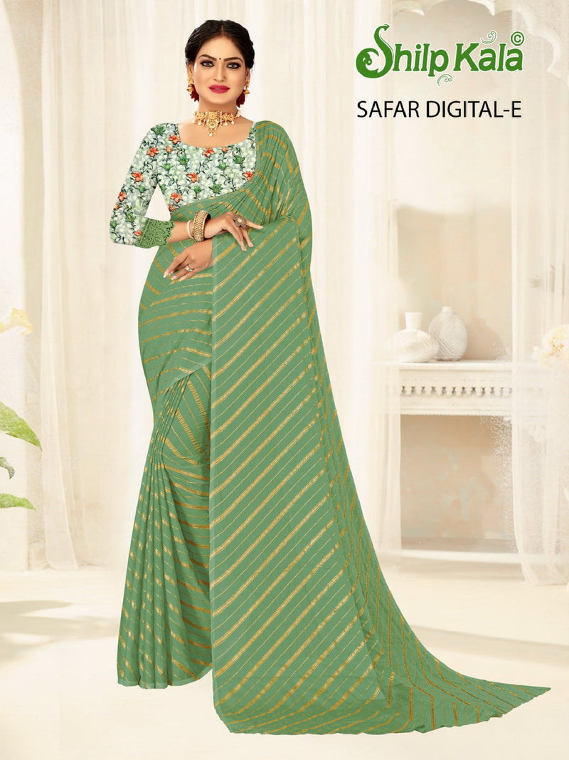 Safar Multicolor Saree with Gold Foil and Digital Printed Blouse (8 Colours Available).