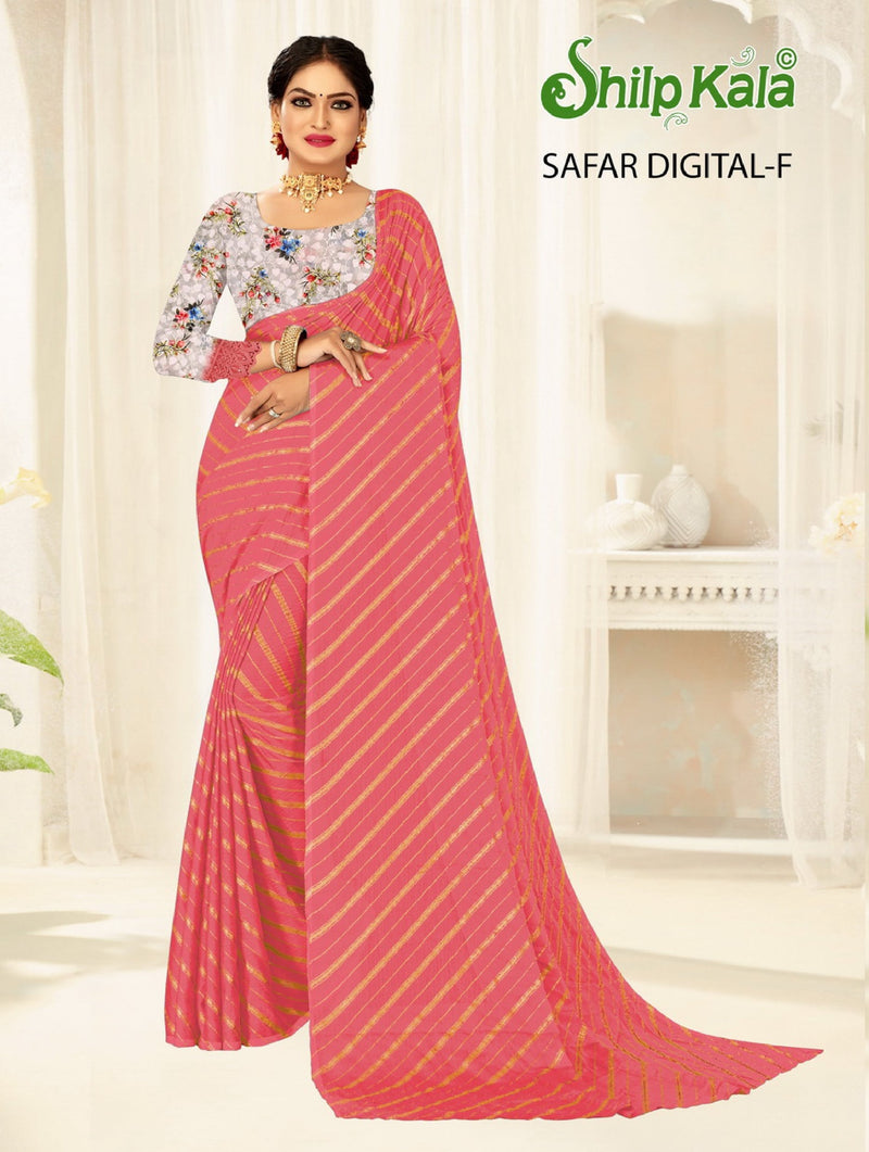 Safar Multicolor Saree with Gold Foil and Digital Printed Blouse (8 Colours Available).