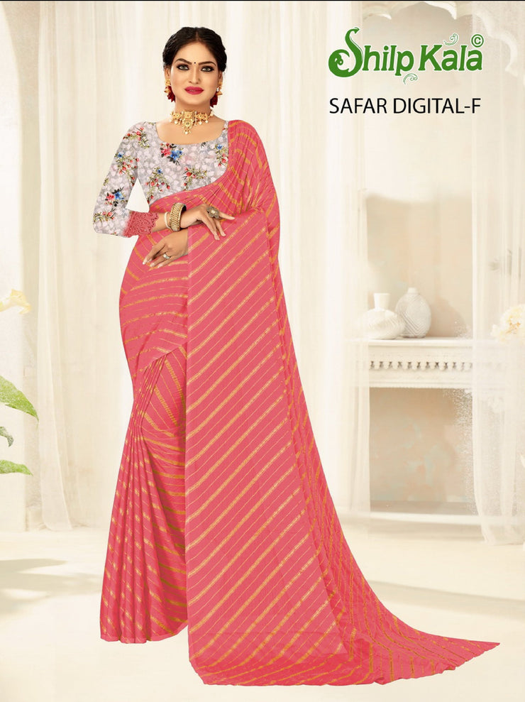 Safar Multicolor Saree with Tone to Tone Matching and Digital Printed Saree (8 Colours Available).