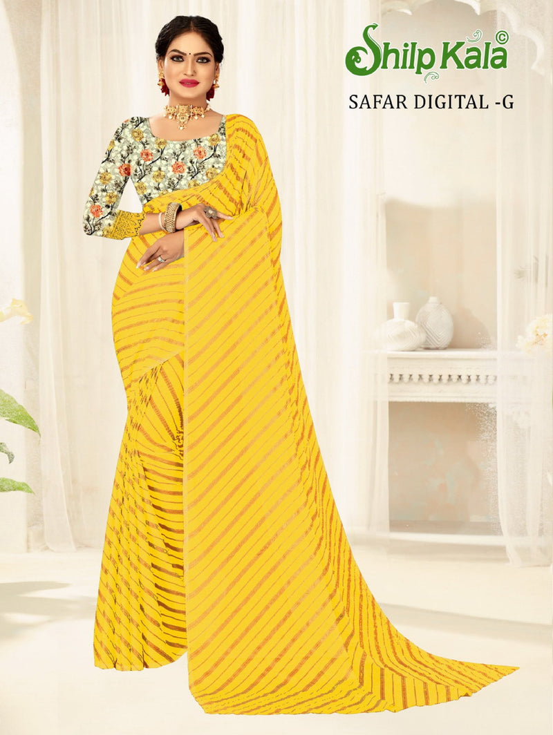 Safar Multicolor Saree with Gold Foil and Digital Printed Blouse (8 Colours Available).