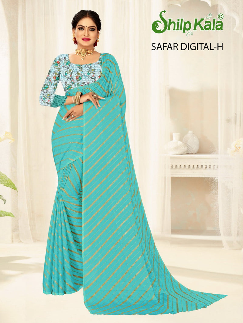 Safar Multicolor Saree with Gold Foil and Digital Printed Blouse (8 Colours Available).