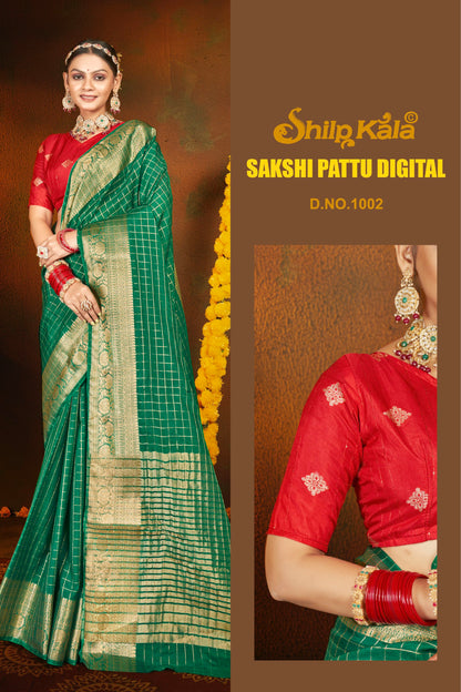 Sakshi Pattu Multicolour Fancy Fabric Saree with Contrast Matching