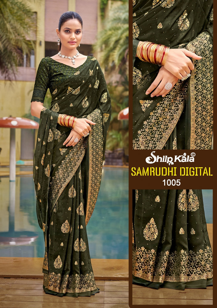 Samruddhi Georgette Saree with Chanderi Blouse (8 Colours Available)