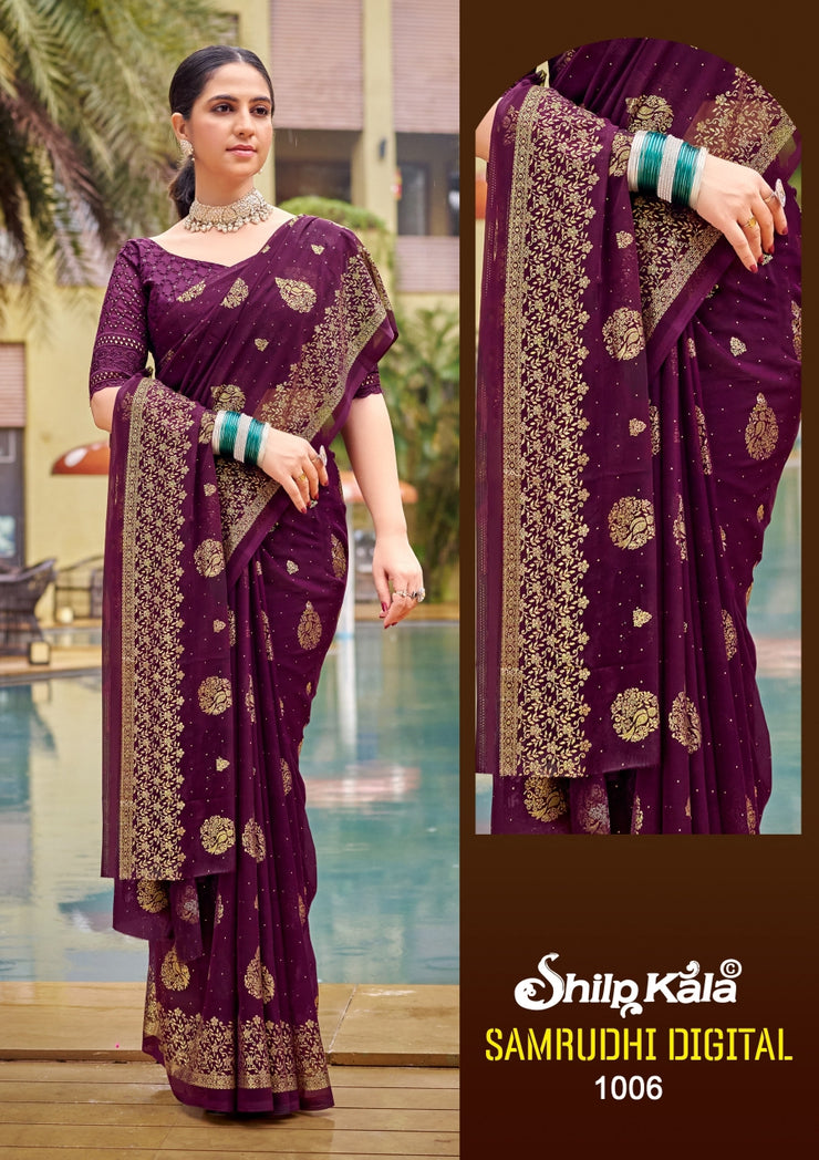 Samruddhi Georgette Saree with Chanderi Blouse (8 Colours Available)