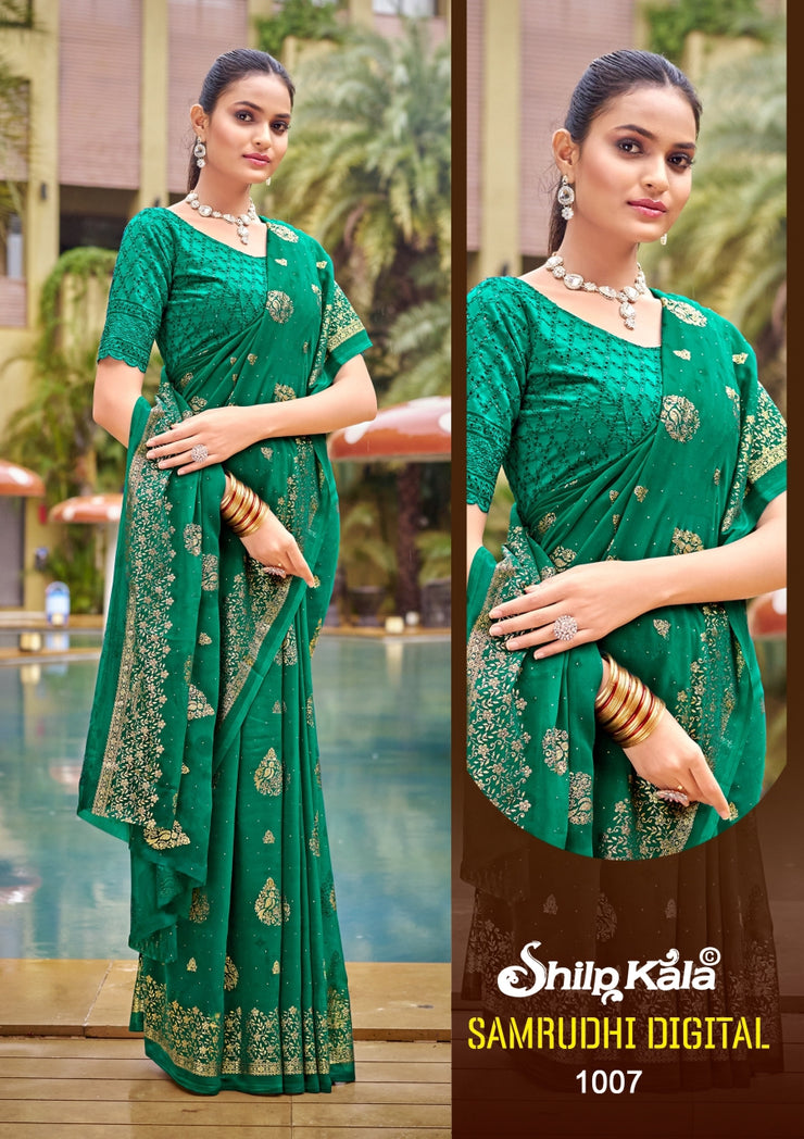 Samruddhi Georgette Saree with Chanderi Blouse (8 Colours Available)