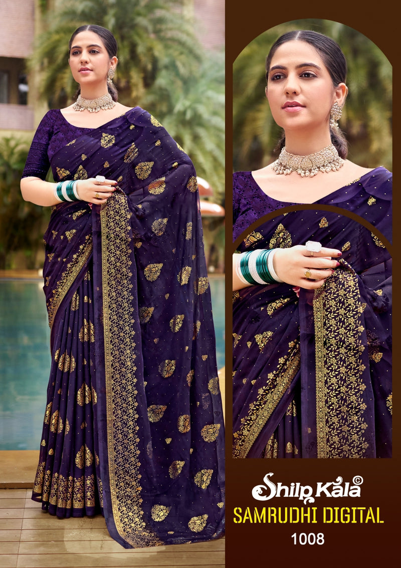 Samruddhi Georgette Saree with Chanderi Blouse (8 Colours Available)