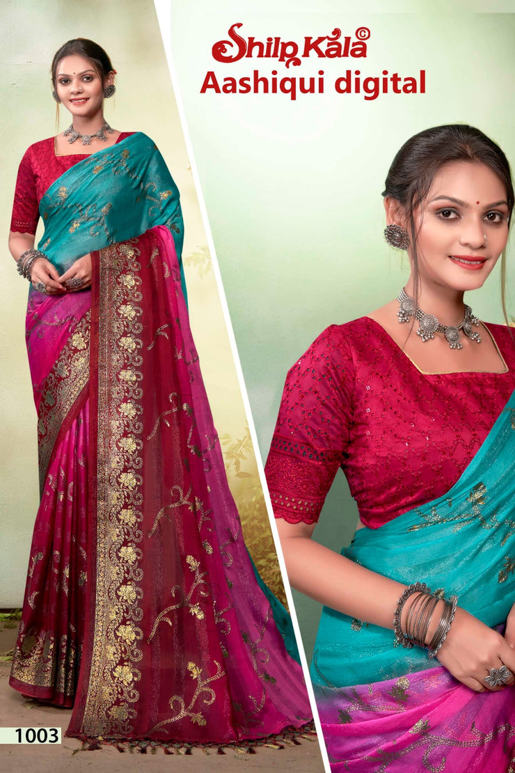 Aashiqui Fancy Fabric Saree with Chanderi Blouse (8 Colours Available)