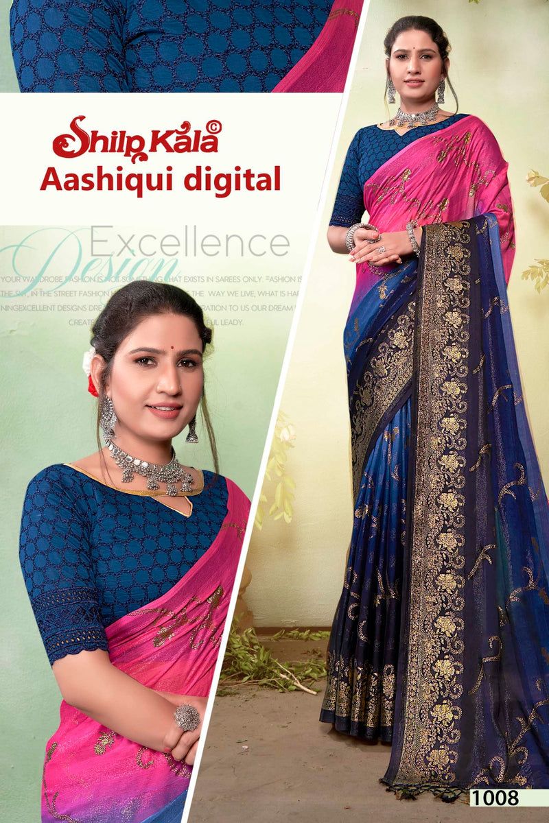 Aashiqui Fancy Fabric Saree with Chanderi Blouse (8 Colours Available)