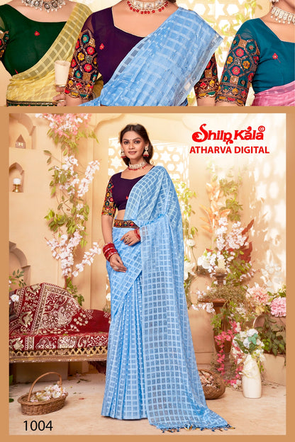 Atharva Shilpkala Fashions Premium Chiffon Saree with Belt and Contrast Matching