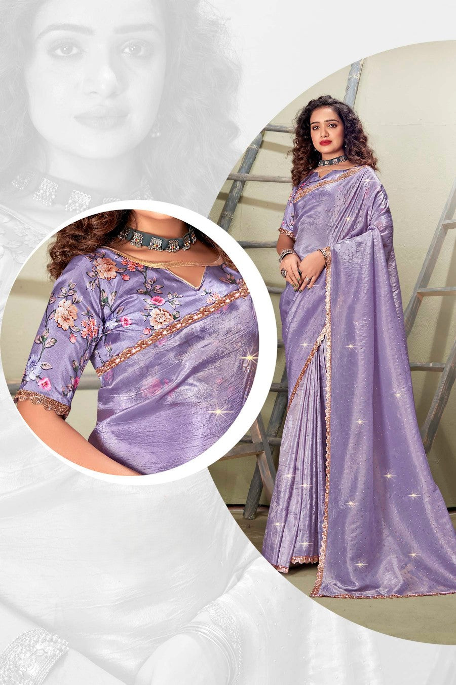 Bandhan  Jimmy Choo Saree with Tone to Tone Digital Printed Shifli Blouse.