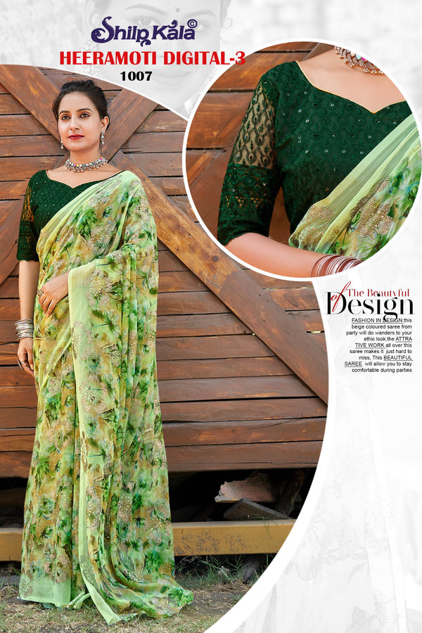 Heeramoti 3 Digital Printed Saree with Net Blouse (8 Colours Available)