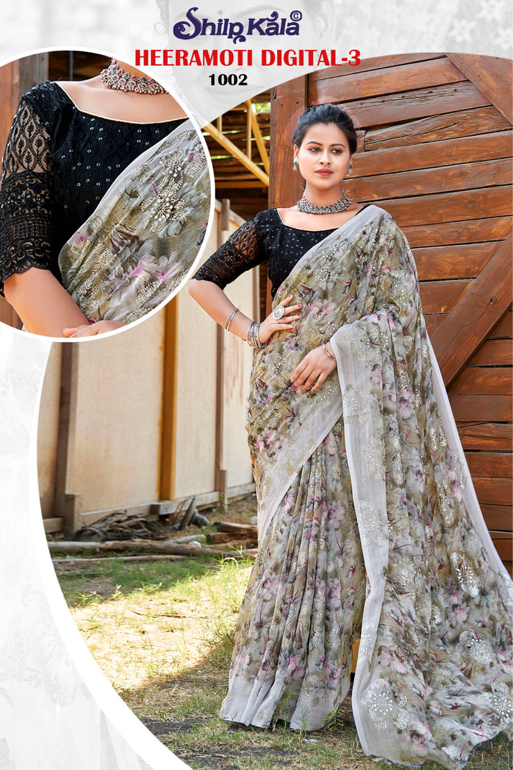 Heeramoti 3 Digital Printed Saree with Net Blouse (8 Colours Available)