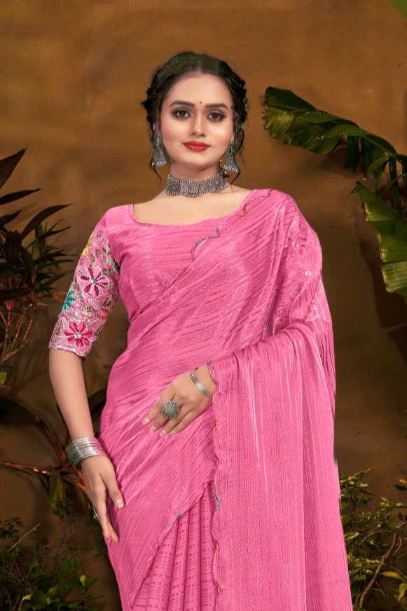 Jeevandhara Polyester Saree – Smooth Fabric with Elegant Draping and Contemporary Design (8 Colours Available)