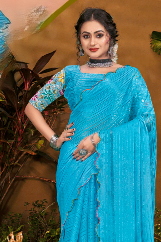 Jeevandhara Polyester Saree – Smooth Fabric with Elegant Draping and Contemporary Design (8 Colours Available)