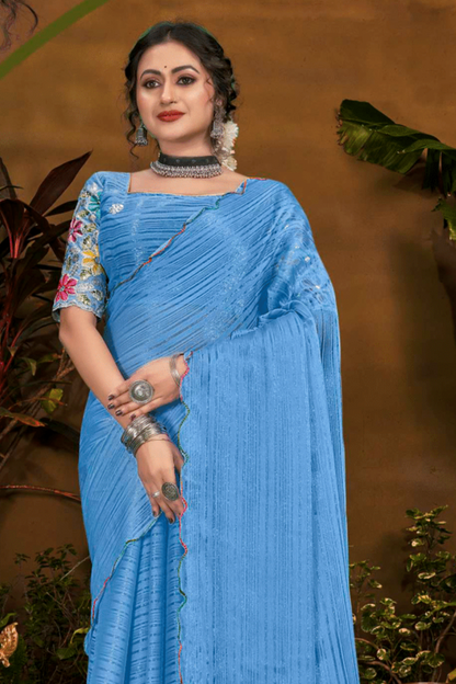 Jeevandhara Polyester Saree – Smooth Fabric with Elegant Draping and Contemporary Design (8 Colours Available)