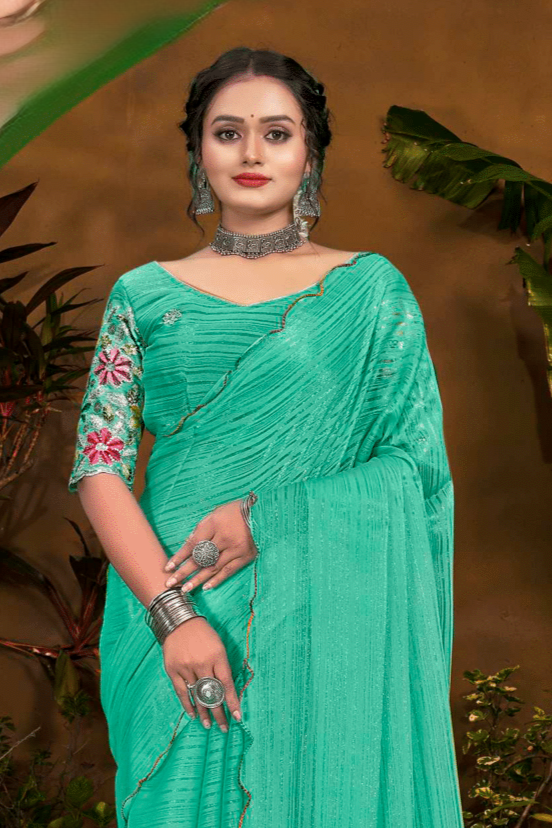 Jeevandhara Polyester Saree – Smooth Fabric with Elegant Draping and Contemporary Design (8 Colours Available)