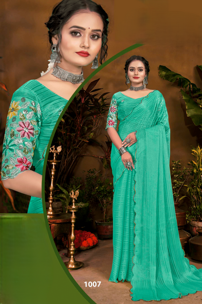 Jeevandhara Polyester Saree – Smooth Fabric with Elegant Draping and Contemporary Design (8 Colours Available)