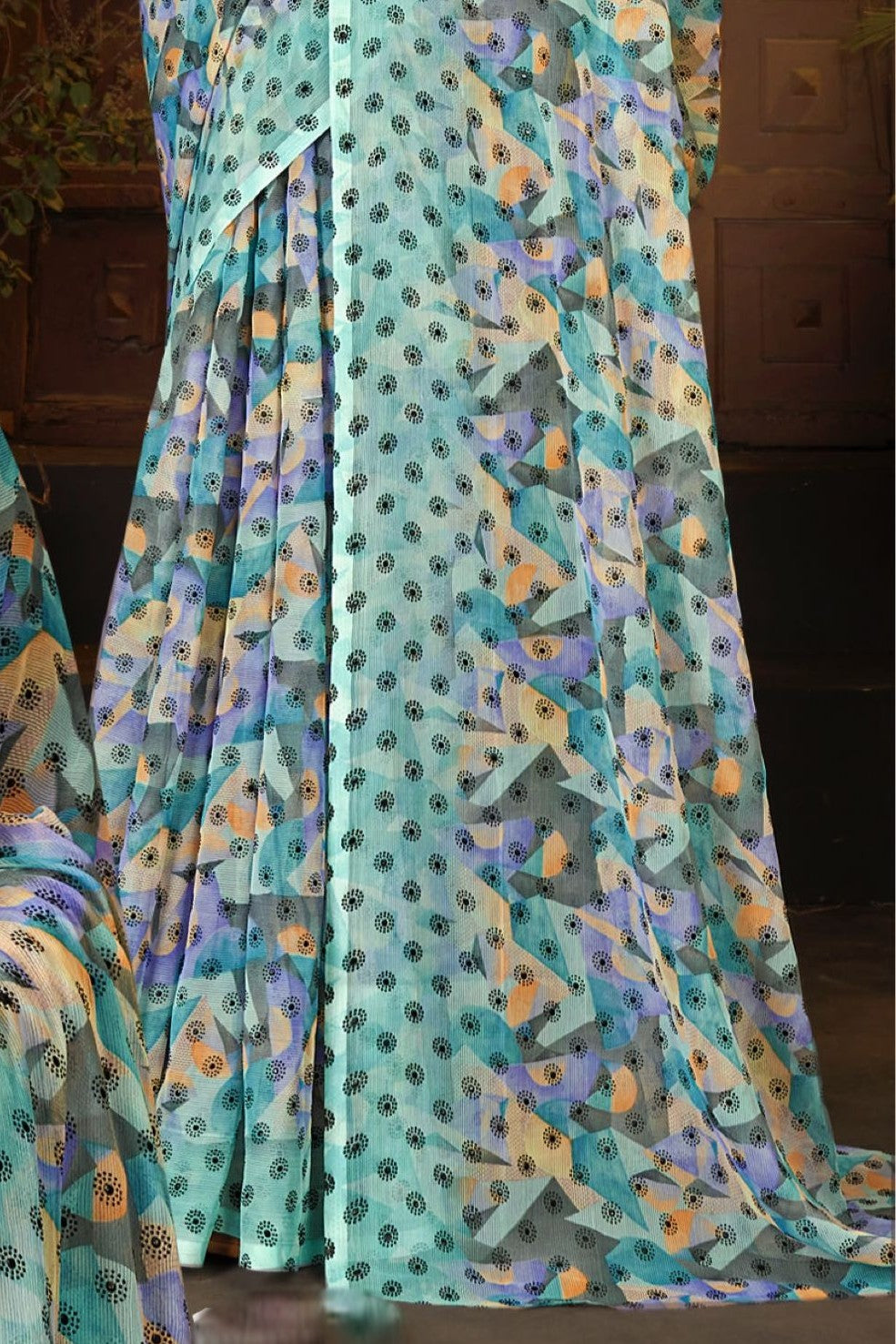 Narayani Multicolour Printed Saree with Black Contrasting Chanderi Blouse (8 Colours Available).