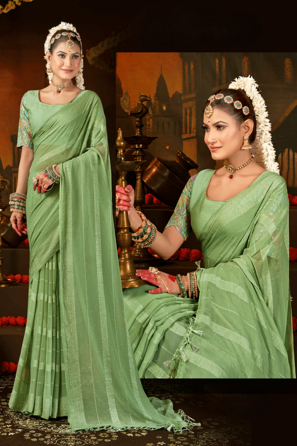 Rang Munch 2 Satin Chiffon Saree - Exquisite Detailing with a Luxurious Sheer Finish (8 Colours Available).