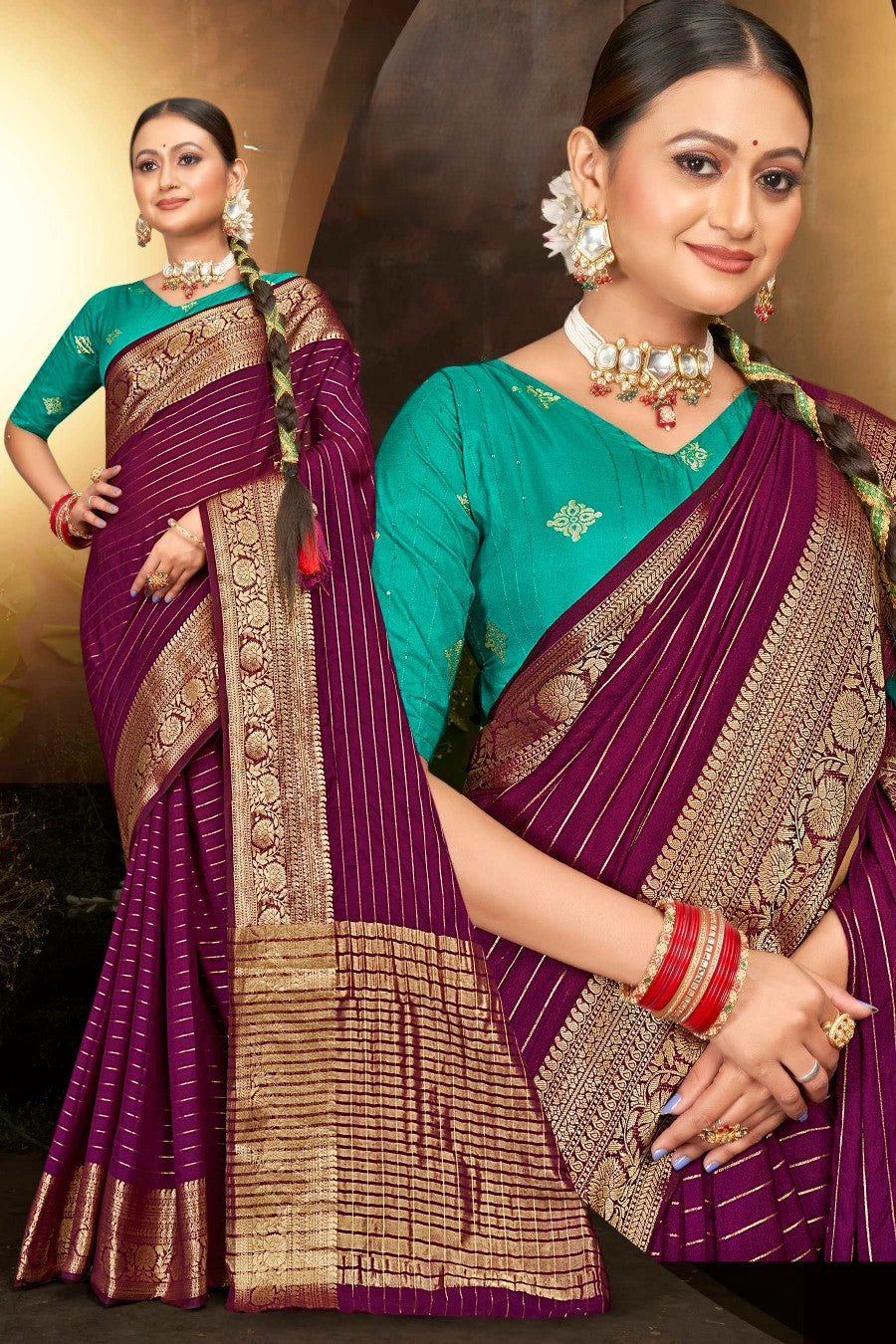 Sakshi Pattu 6 Viscose Saree with Contrast Matching (8 Colours Available).